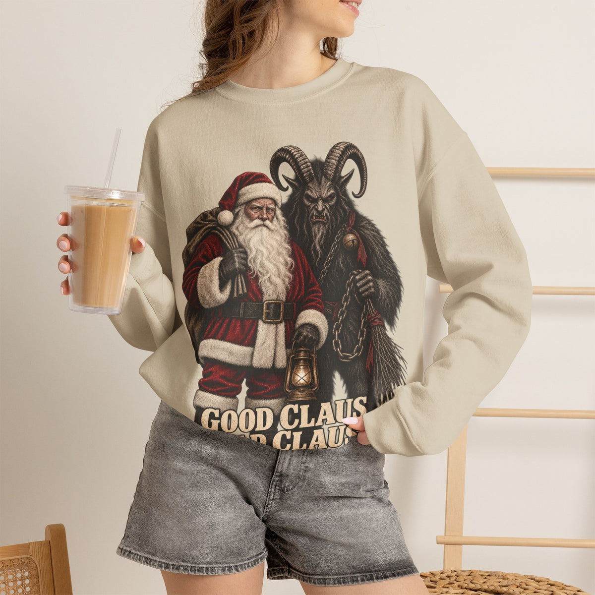 Krampus & Santa Claus Christmas Crewneck Sweater