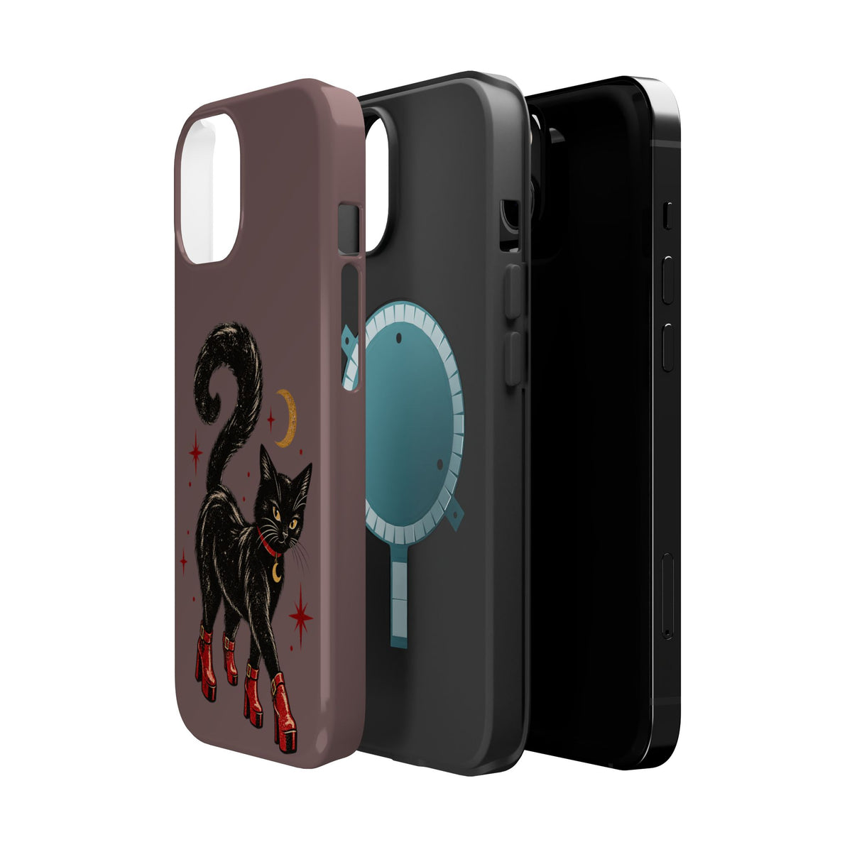 Black Cat in Red Boots MagSafe Phone Case, alternate view