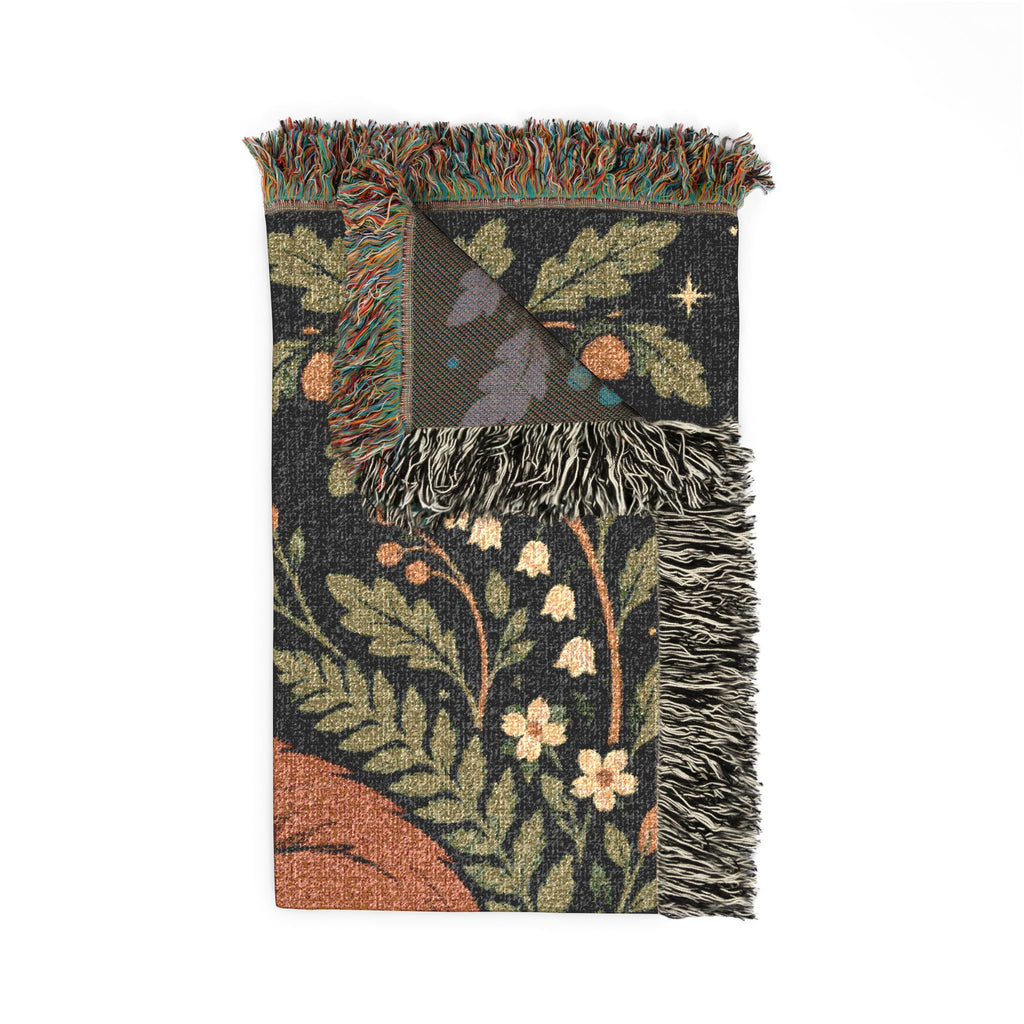 Fox Moon Woven Blanket — Cozy Floral Woodland Throw Printify