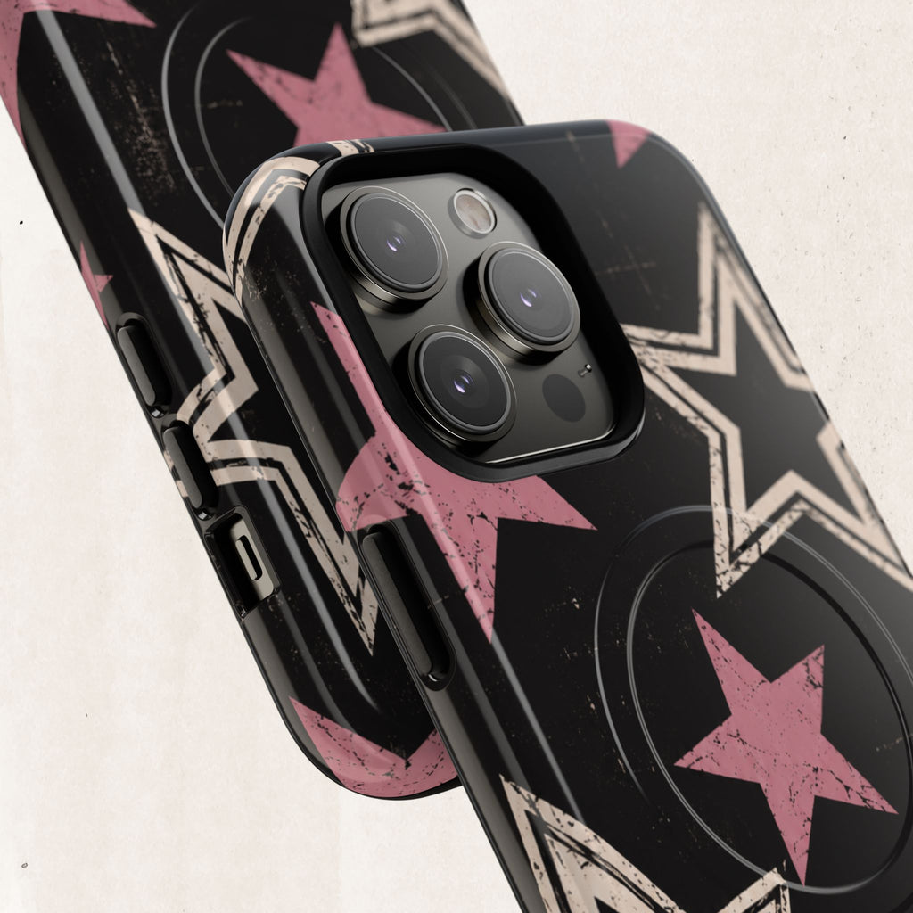 Magnetic Phone Case — Pink Retro Stars Tough Protective Cover Printify
