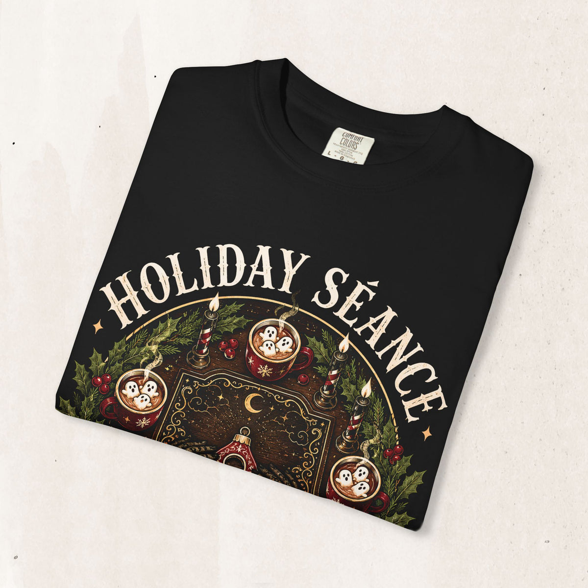 Spooky Christmas T-Shirt, Garment-Dyed Séance Art Holiday Graphic Tee Printify