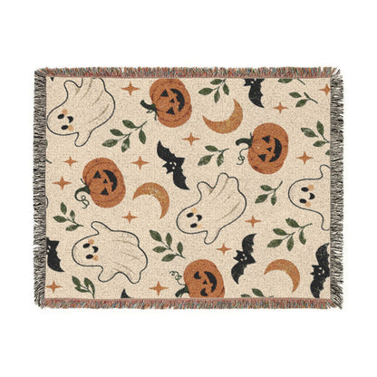 Halloween Ghost & Pumpkin Woven Blanket