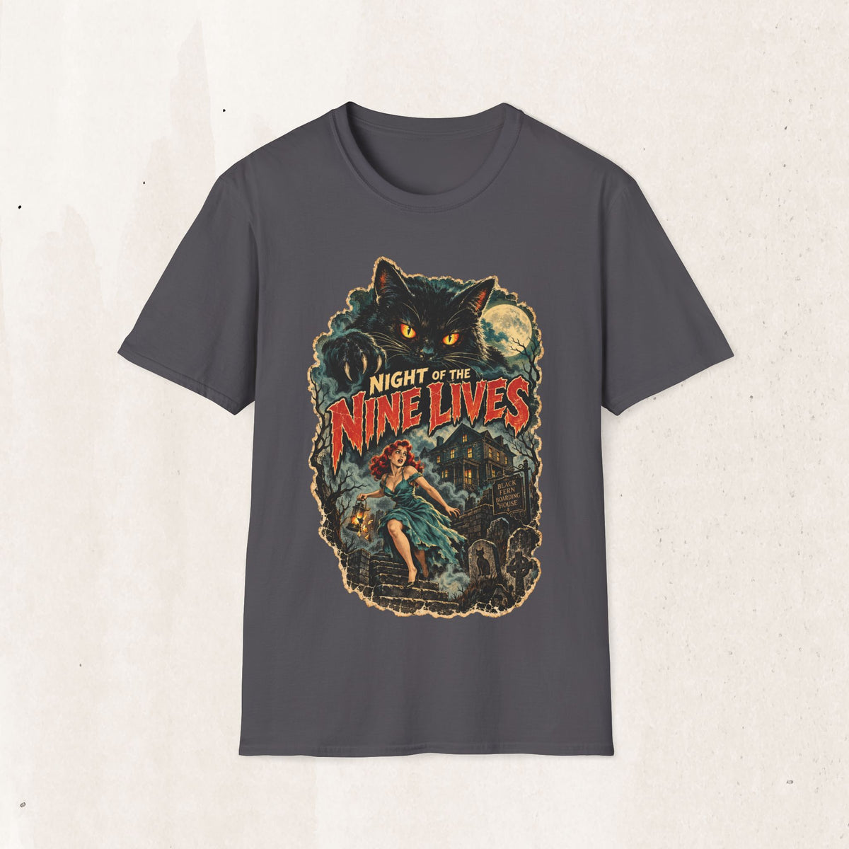 Night of the Nine Lives Cat Graphic T-Shirt