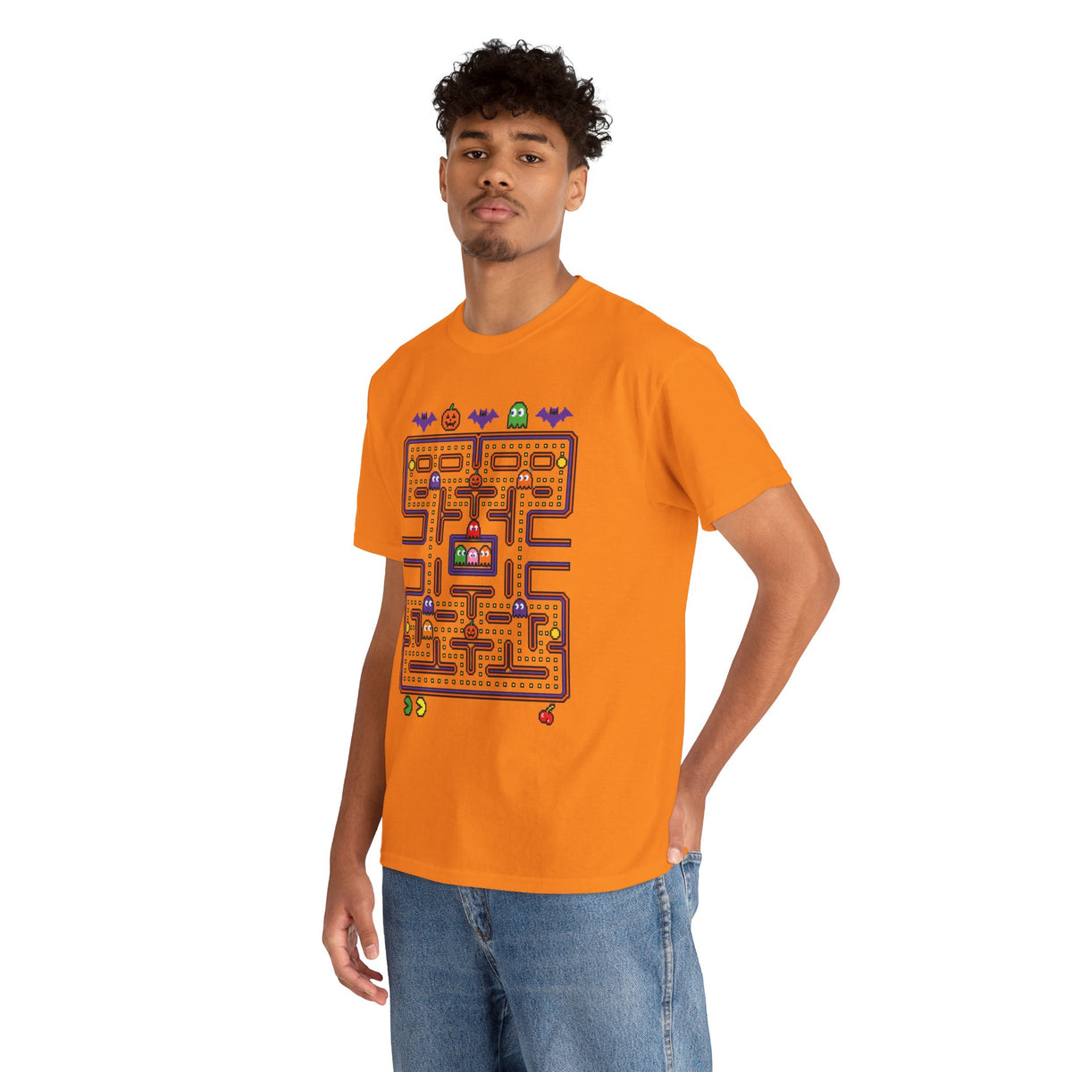 Halloween Pac-Man Graphic Tee in Safety Orange, alternate view