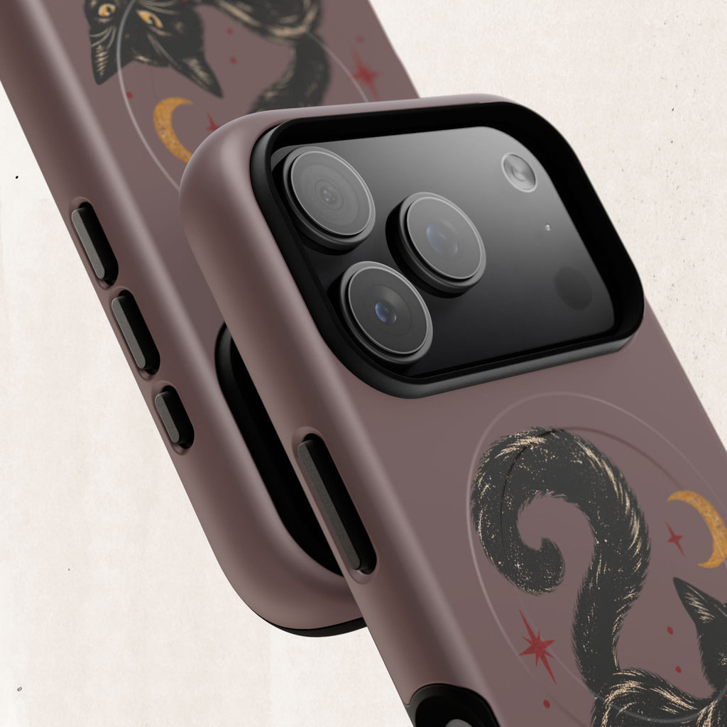 Magnetic Phone Case — Black Cat in Red Boots Design