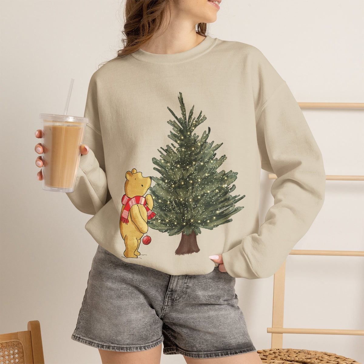 Christmas Winnie the Pooh and Christmas Tree Sweatshirt, Pooh Bear Christmas Crewneck