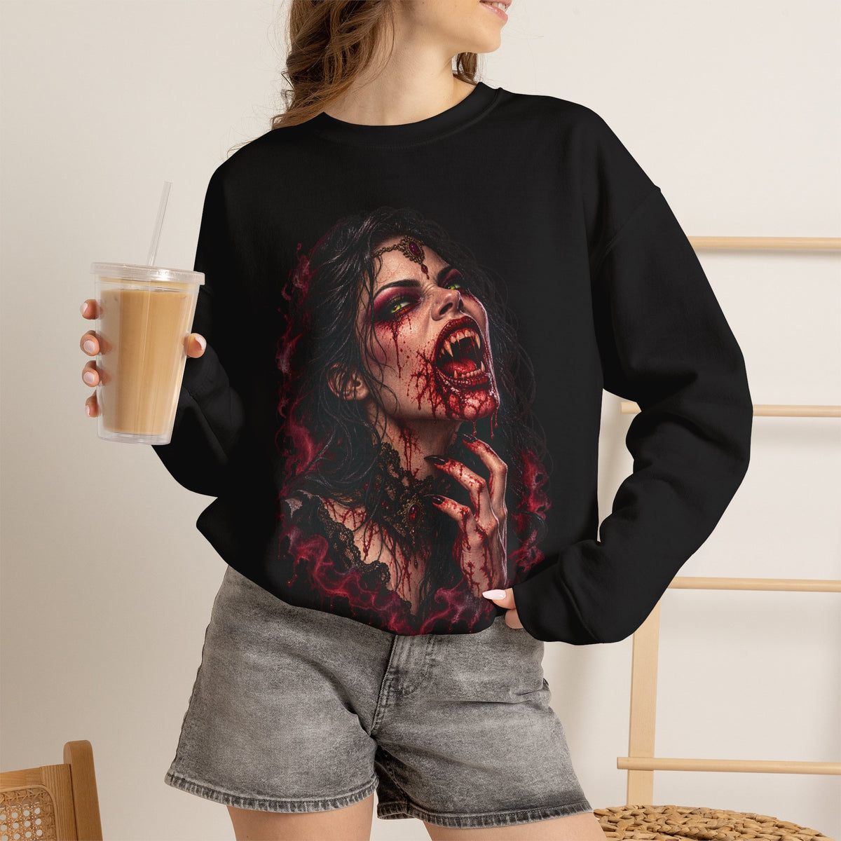 Bloody Horror Vampire Crewneck Sweatshirt Printify
