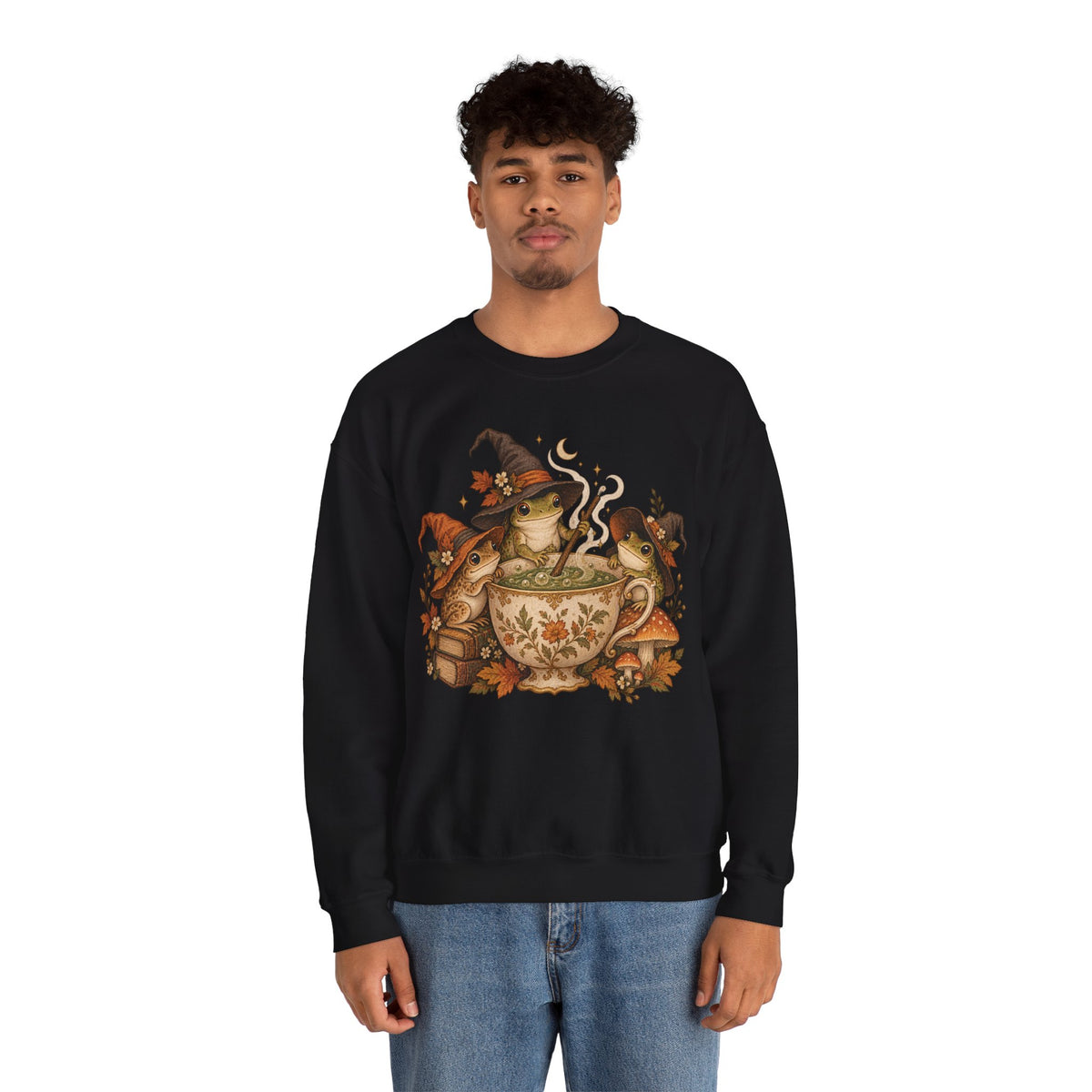 Cozy Witch Frog Tea Crewneck Sweatshirt