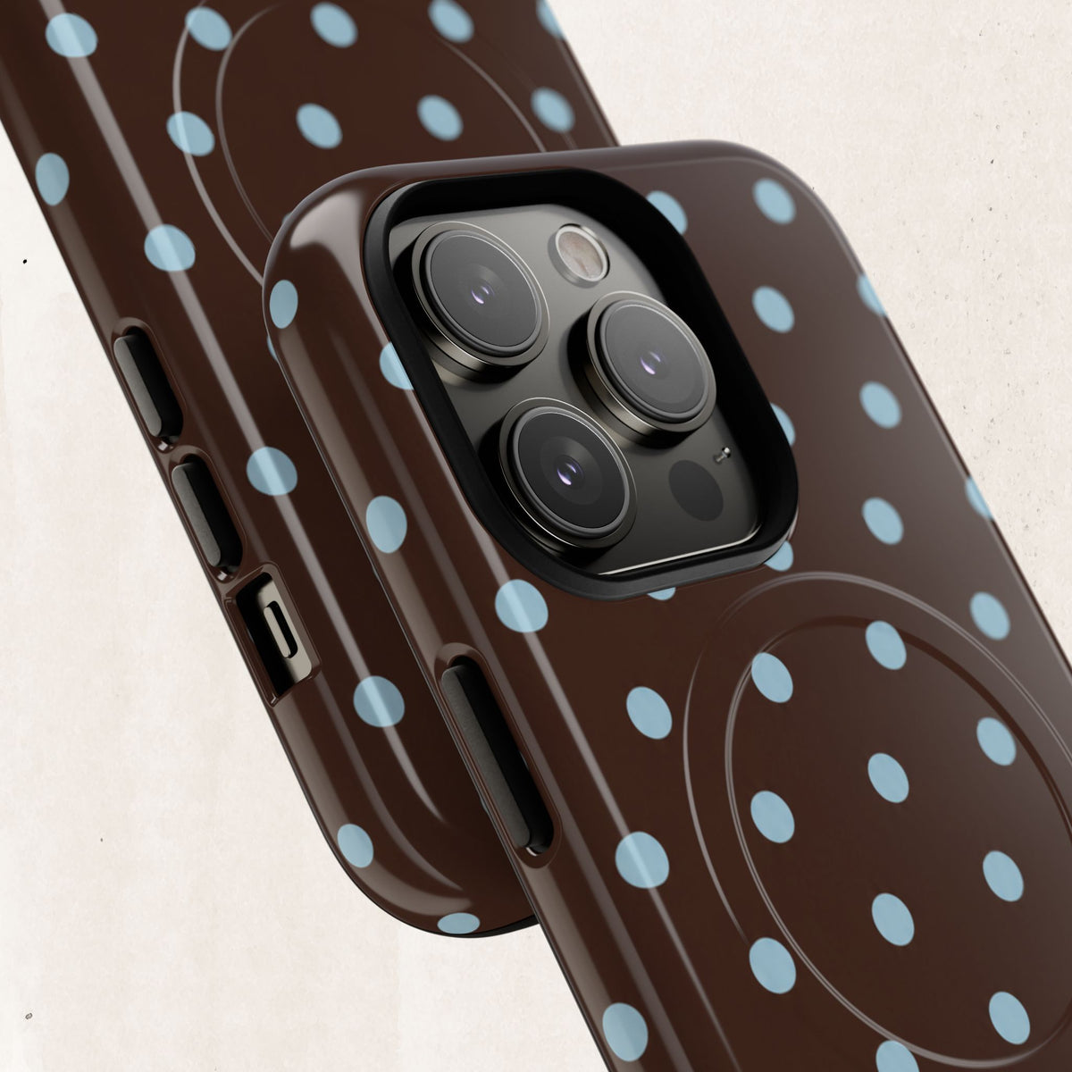 Polka Dot Magnetic Tough Phone Case — Brown with Light Blue Dots