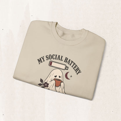 Cute Ghost "My Social Battery Is Dead" Crewneck Sweatshirt