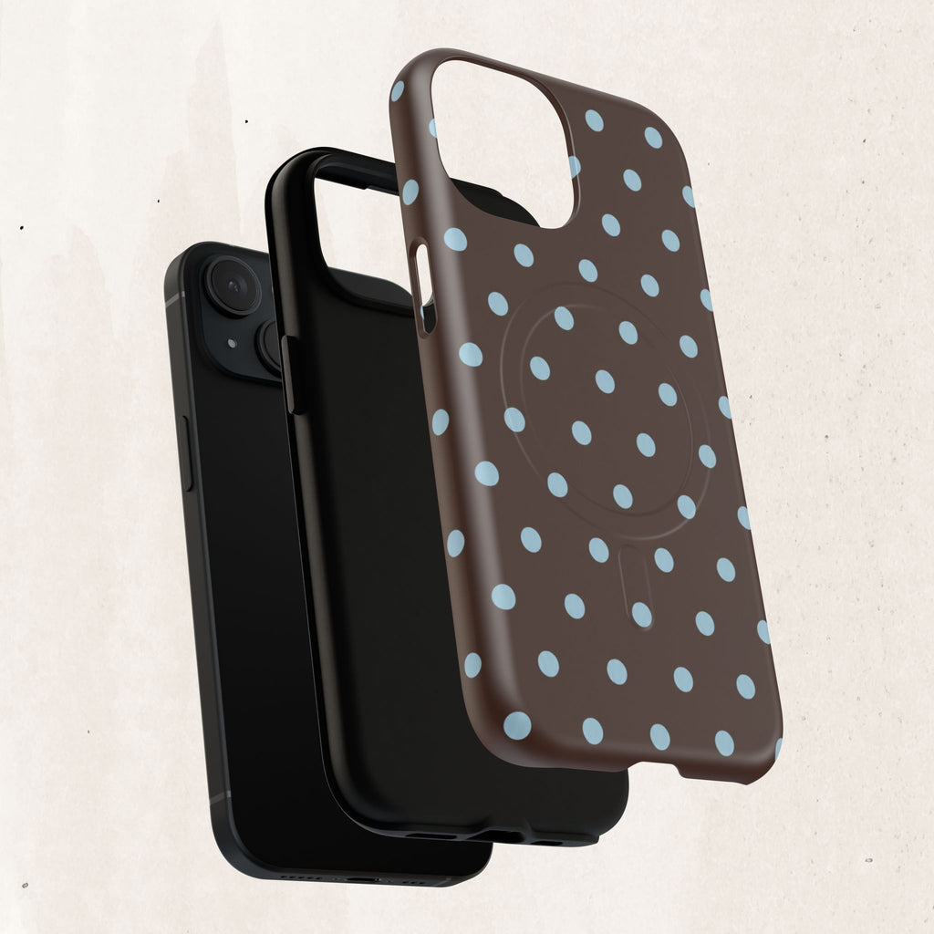 Polka Dot Magnetic Tough Phone Case — Brown with Light Blue Dots