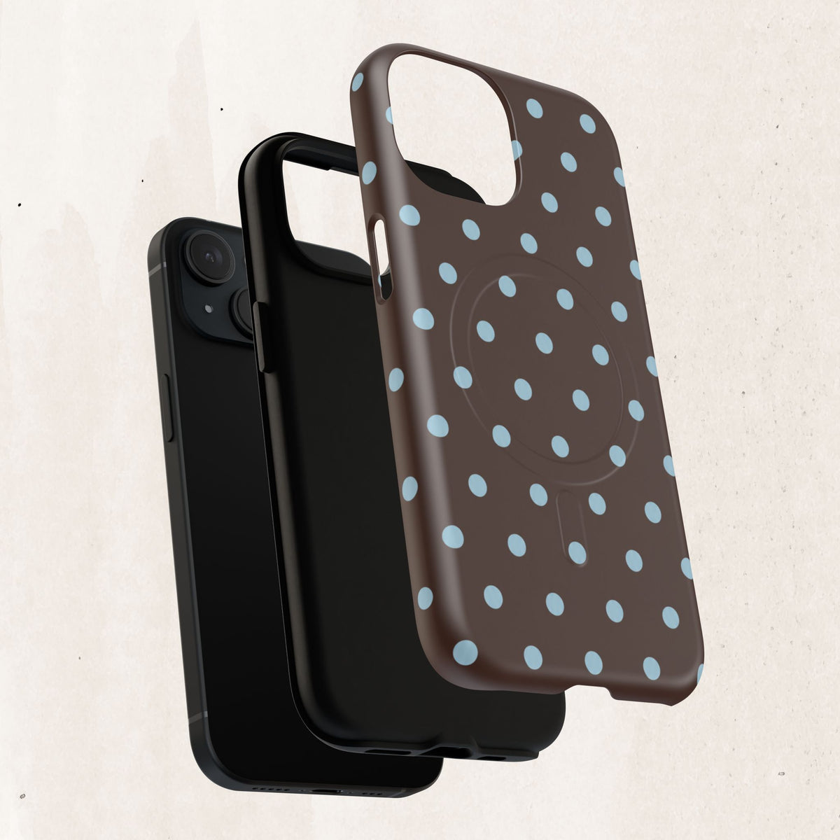 Polka Dot Magnetic Tough Phone Case — Brown with Light Blue Dots