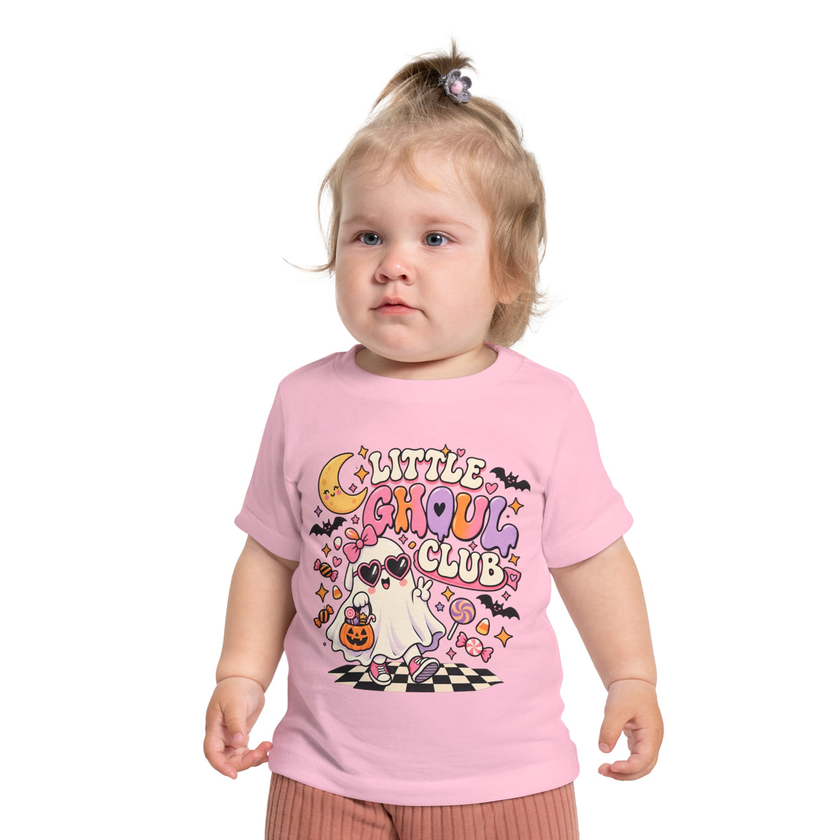 Little Ghoul Club Baby T-Shirt in Pink, alternate view