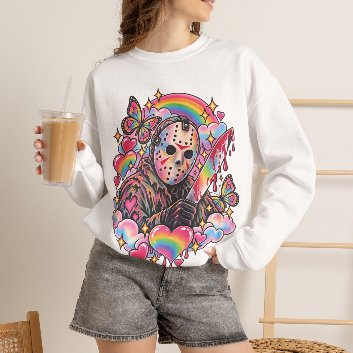 Jason Mask Rainbow Horror Crewneck Sweatshirt