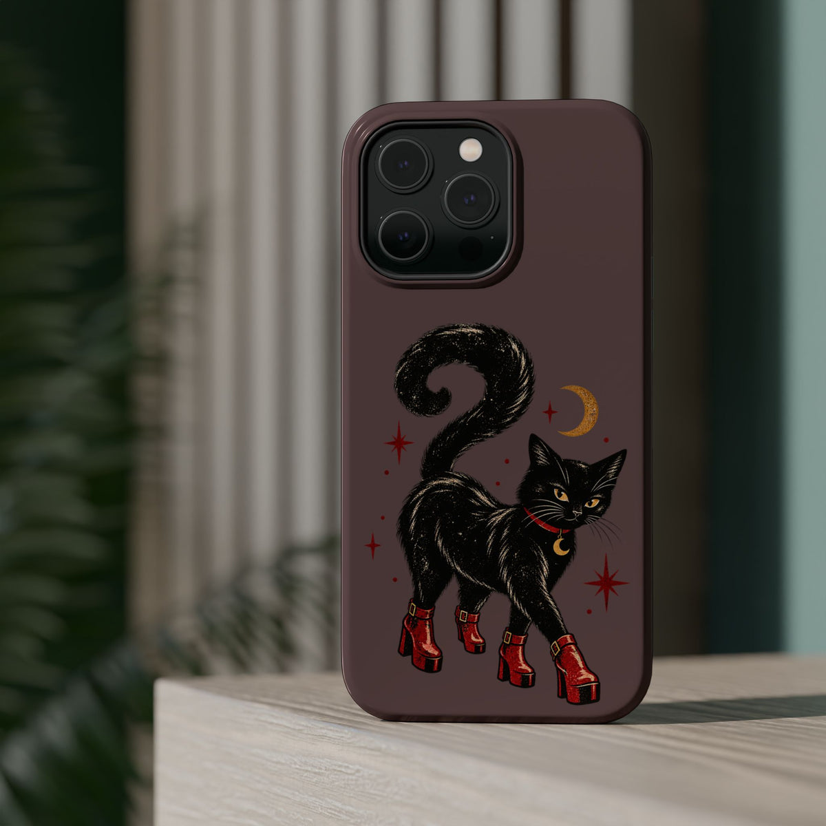 Black Cat in Red Boots MagSafe Phone Case, alternate view