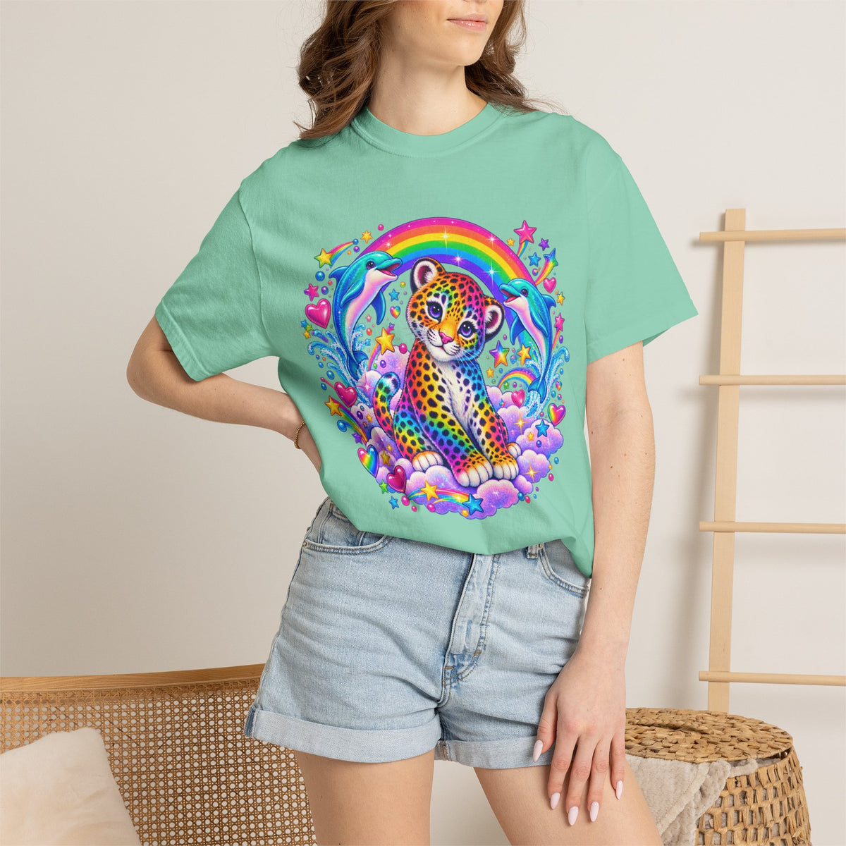Lisa Frank Inspired Leopard Rainbow Tee