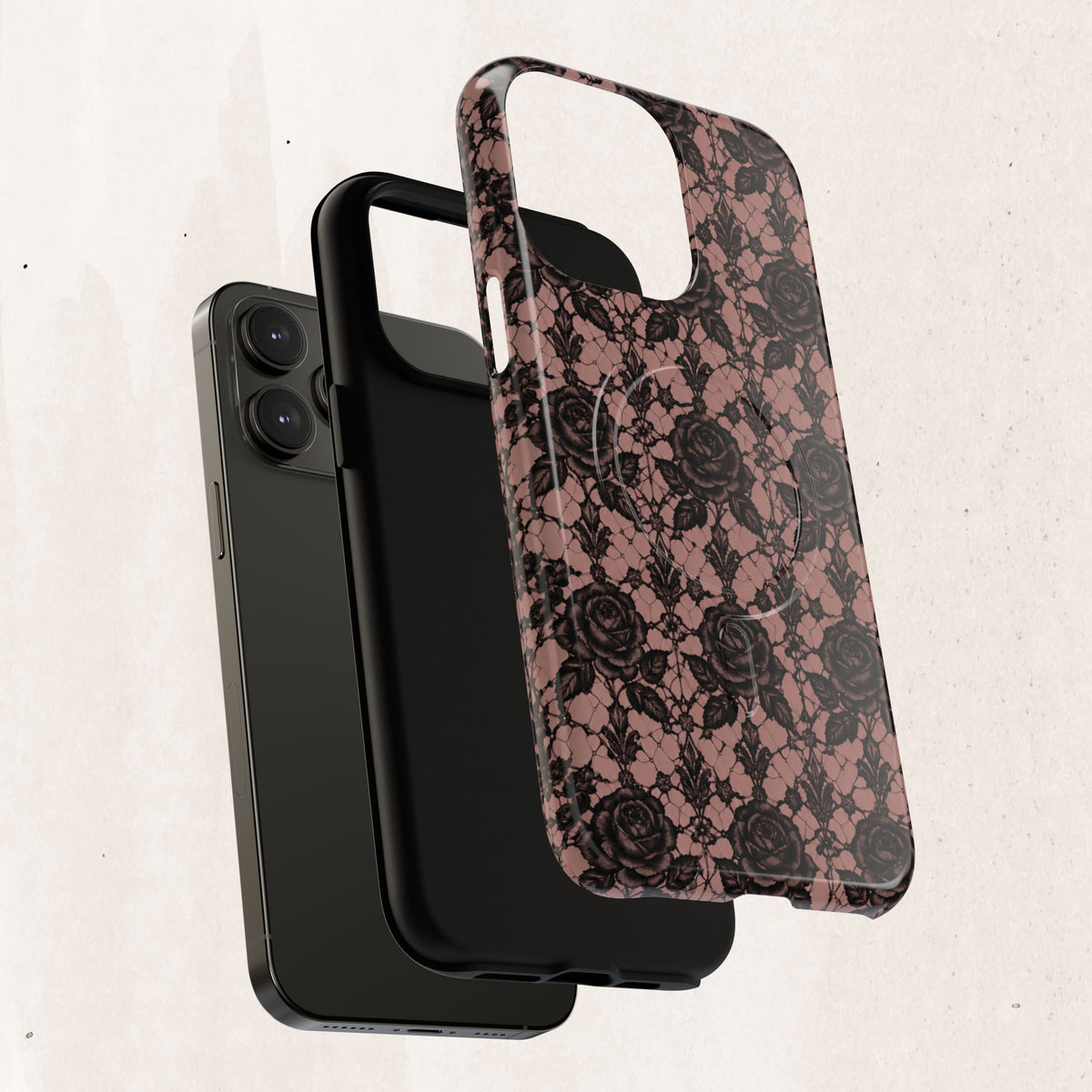 Vintage Black Lace Rose Pattern Phone Case