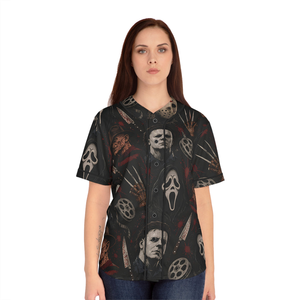 Horror Icons Baseball Jersey — All-Over Print Scary Movie Collage