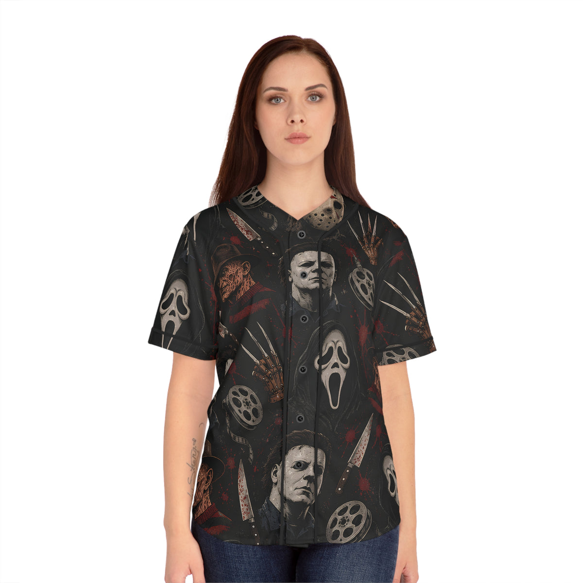 Horror Icons Baseball Jersey — All-Over Print Scary Movie Collage