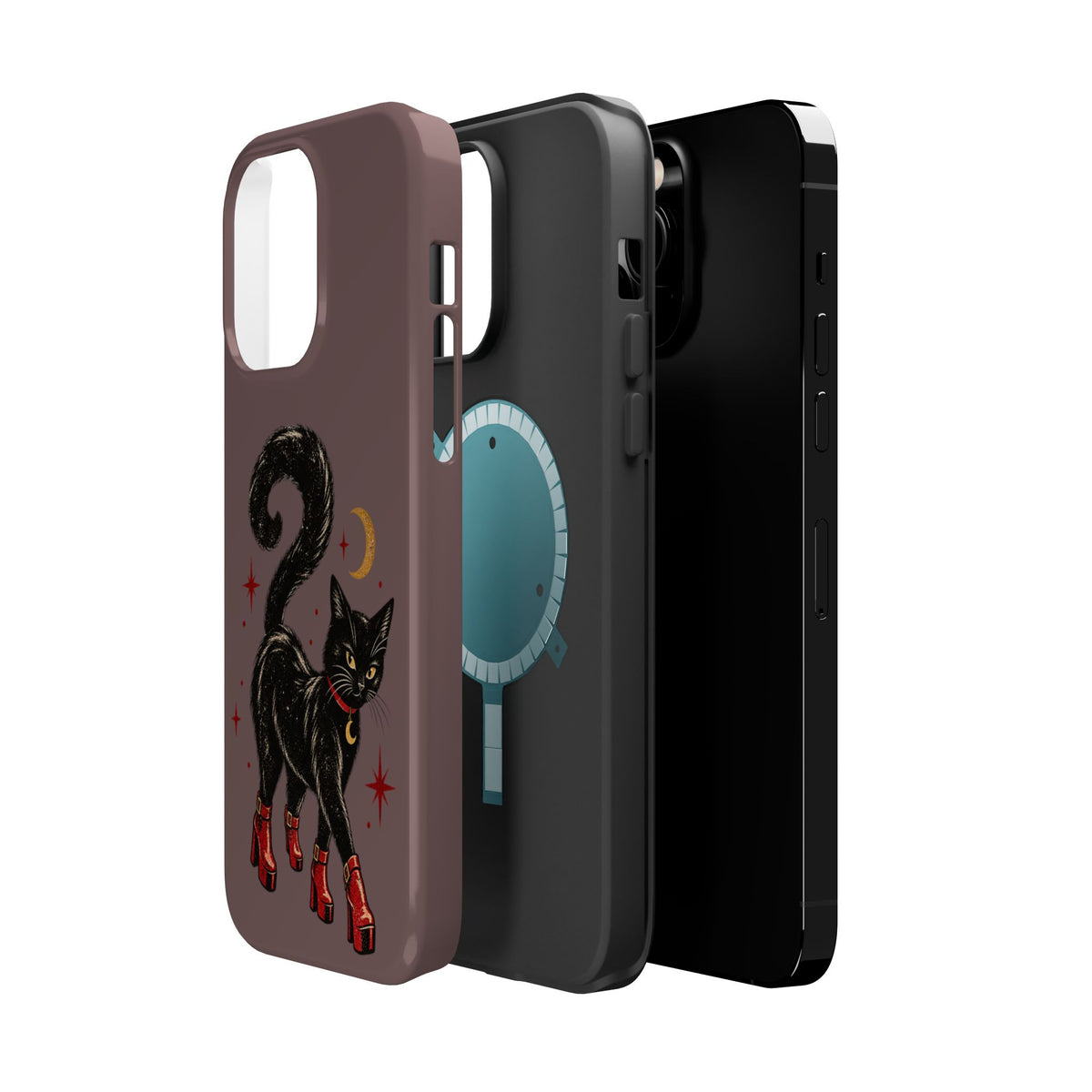 Black Cat in Red Boots MagSafe Phone Case, alternate view