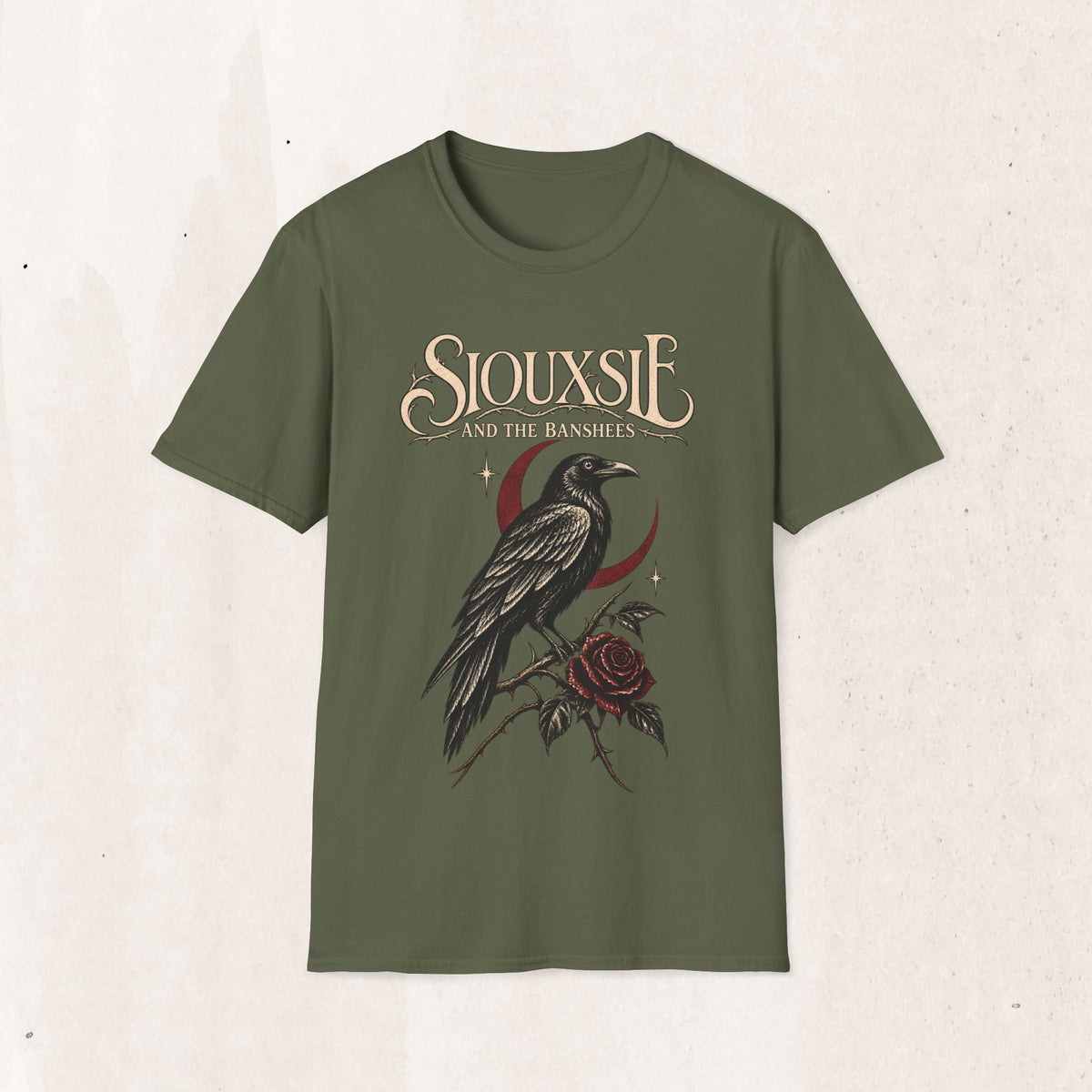 Siouxsie And The Banshees Vintage Raven Tee – Goth Band Shirt – Military Green