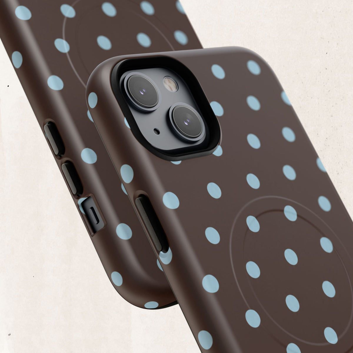 Polka Dot Magnetic Tough Phone Case — Brown with Light Blue Dots