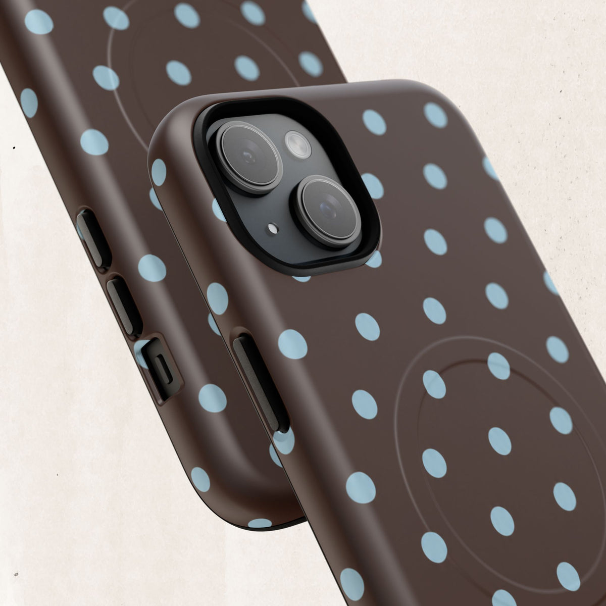 Polka Dot Magnetic Tough Phone Case — Brown with Light Blue Dots