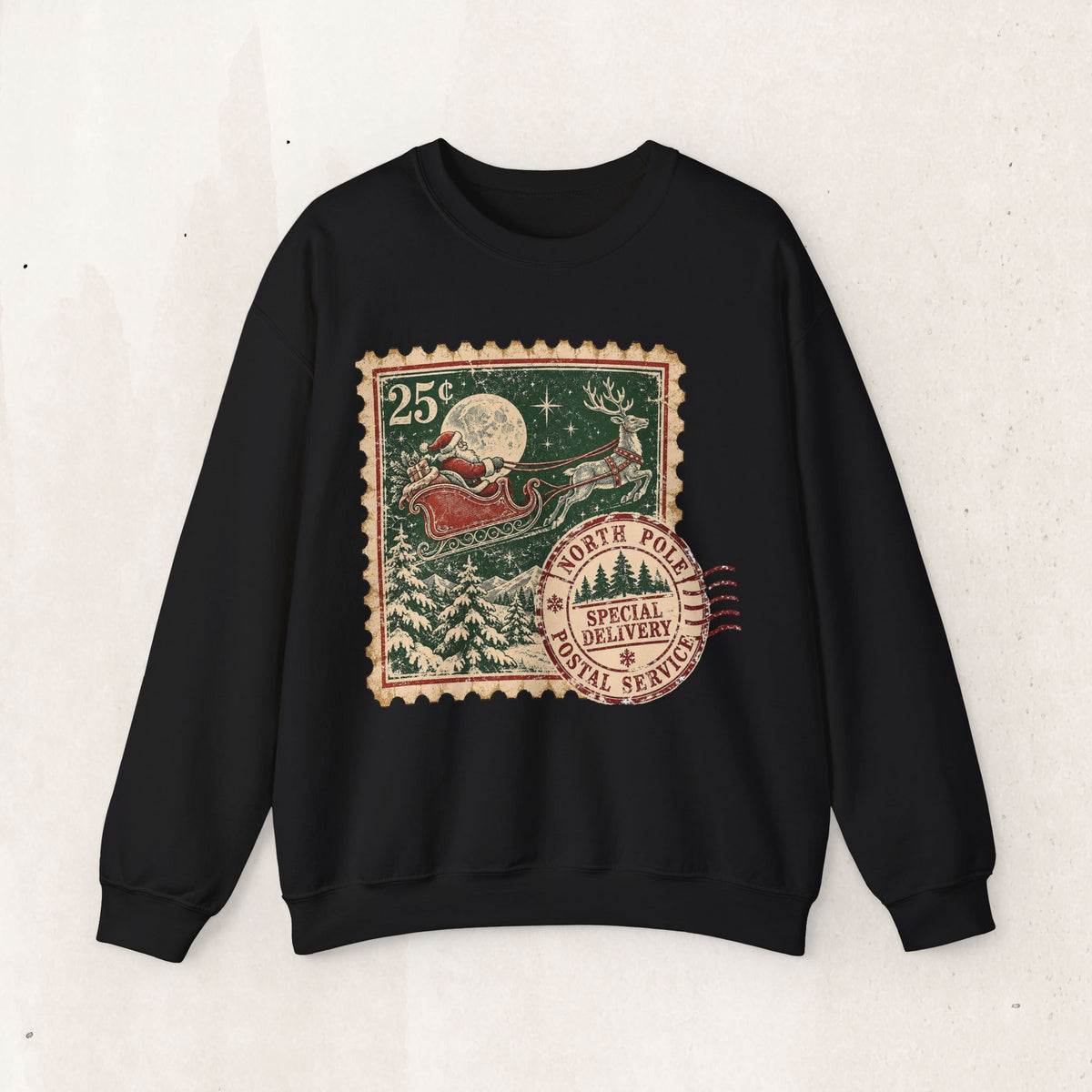 Vintage North Pole Christmas Santa Sweatshirt, Retro Santa Postage Stamp Crewneck