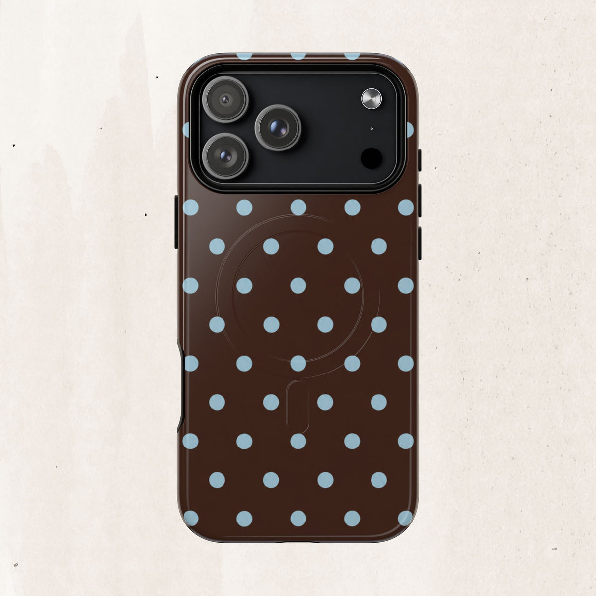 Polka Dot Magnetic Tough Phone Case — Brown with Light Blue Dots
