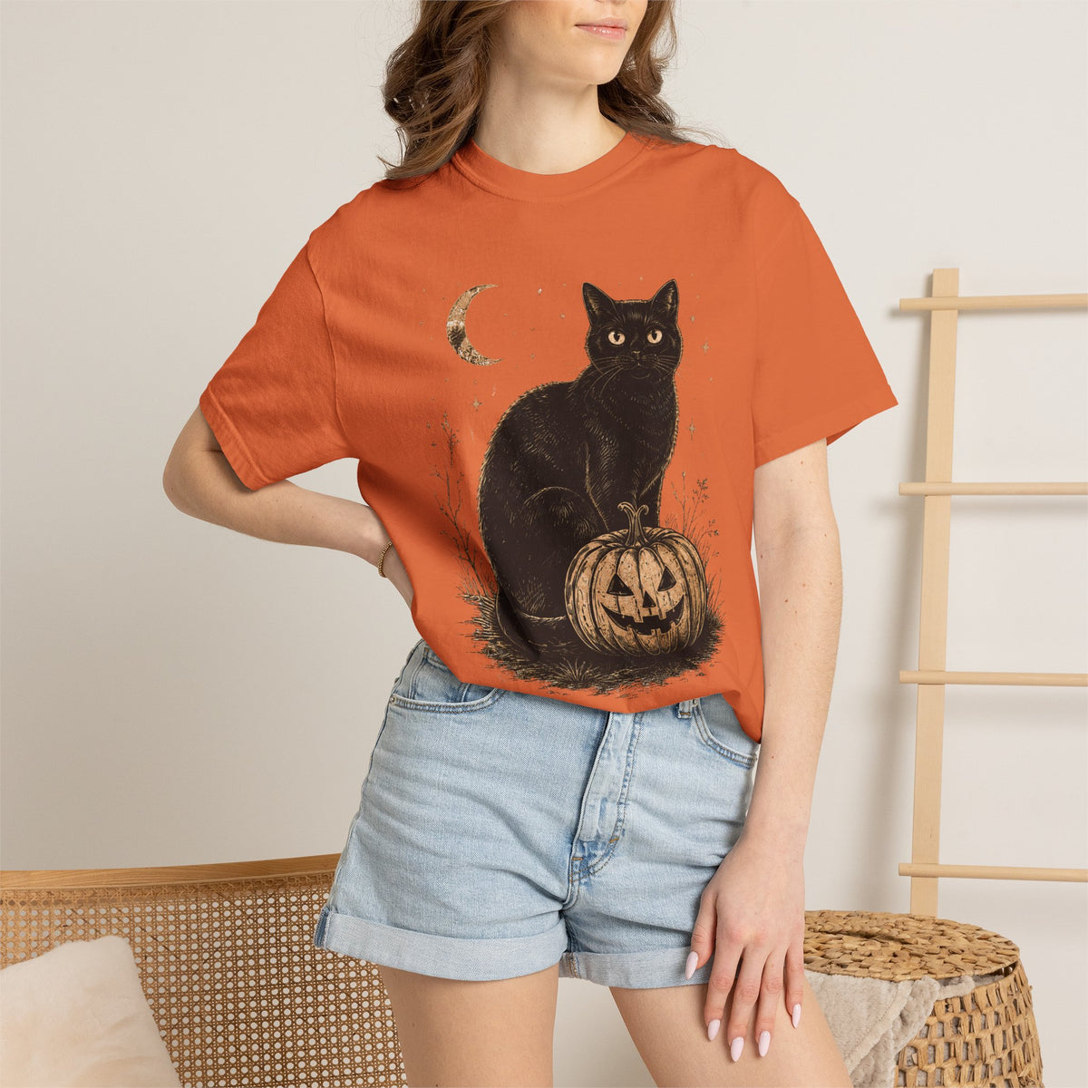 Halloween Black Cat & Pumpkin Tee
