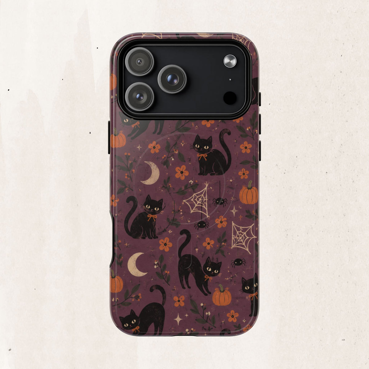 Halloween Black Cat Tough Magnetic Phone Case — Cute Spooky Pumpkins & Spiderwebs