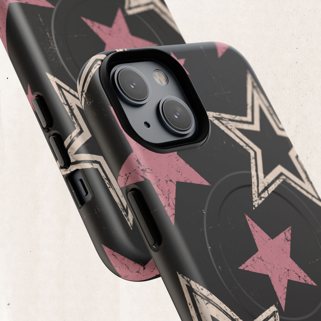 Magnetic Phone Case — Pink Retro Stars Tough Protective Cover Printify