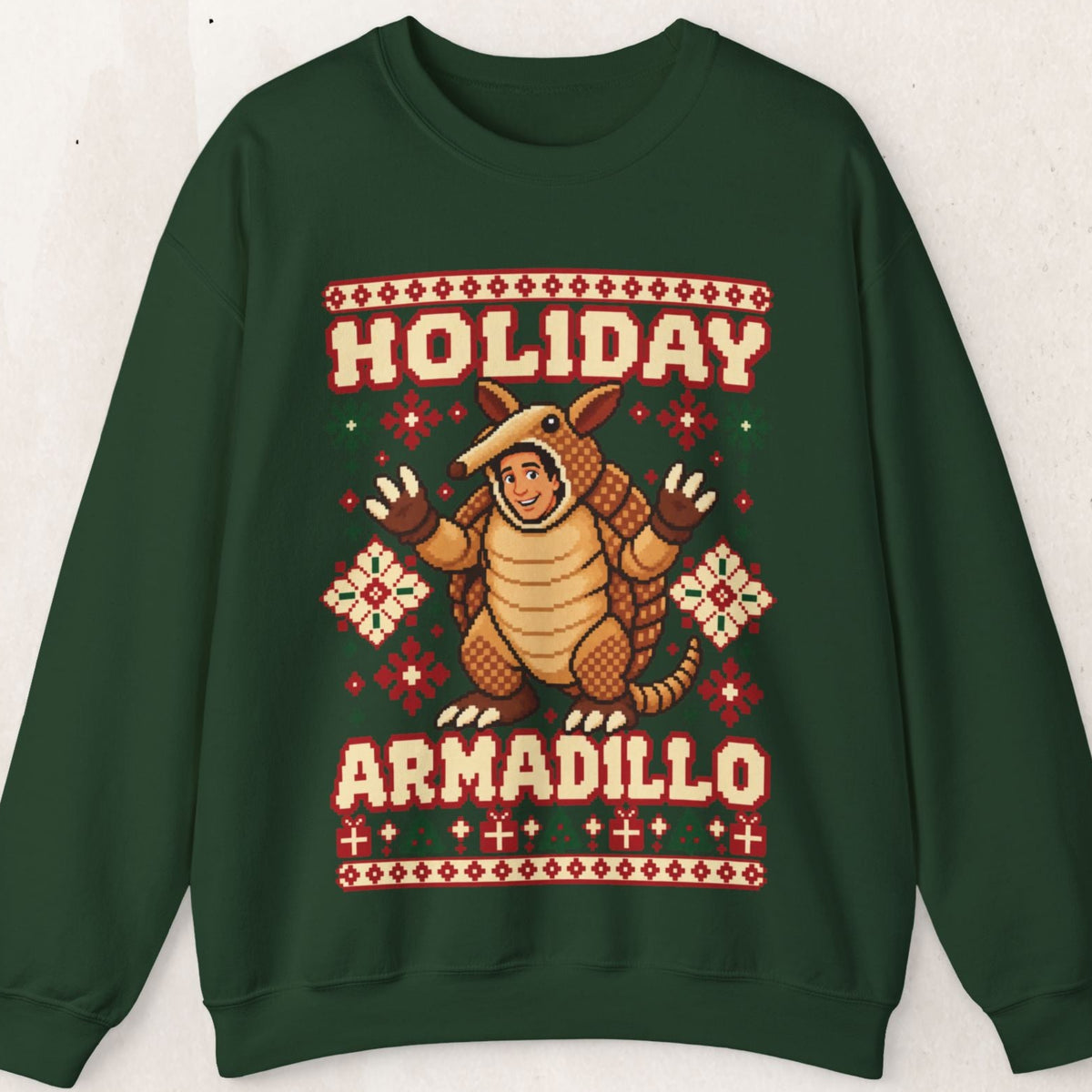 Holiday Armadillo Christmas Crewneck Sweatshirt – Forest Green