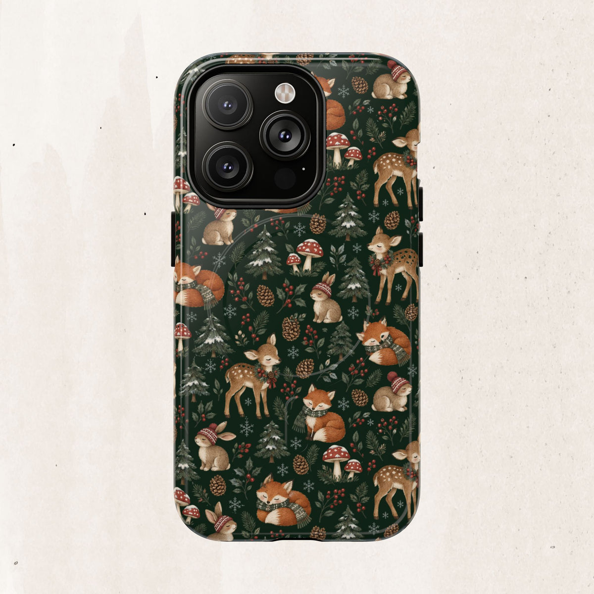 Magnetic Phone Case — Woodland Fox & Deer Holiday Pattern