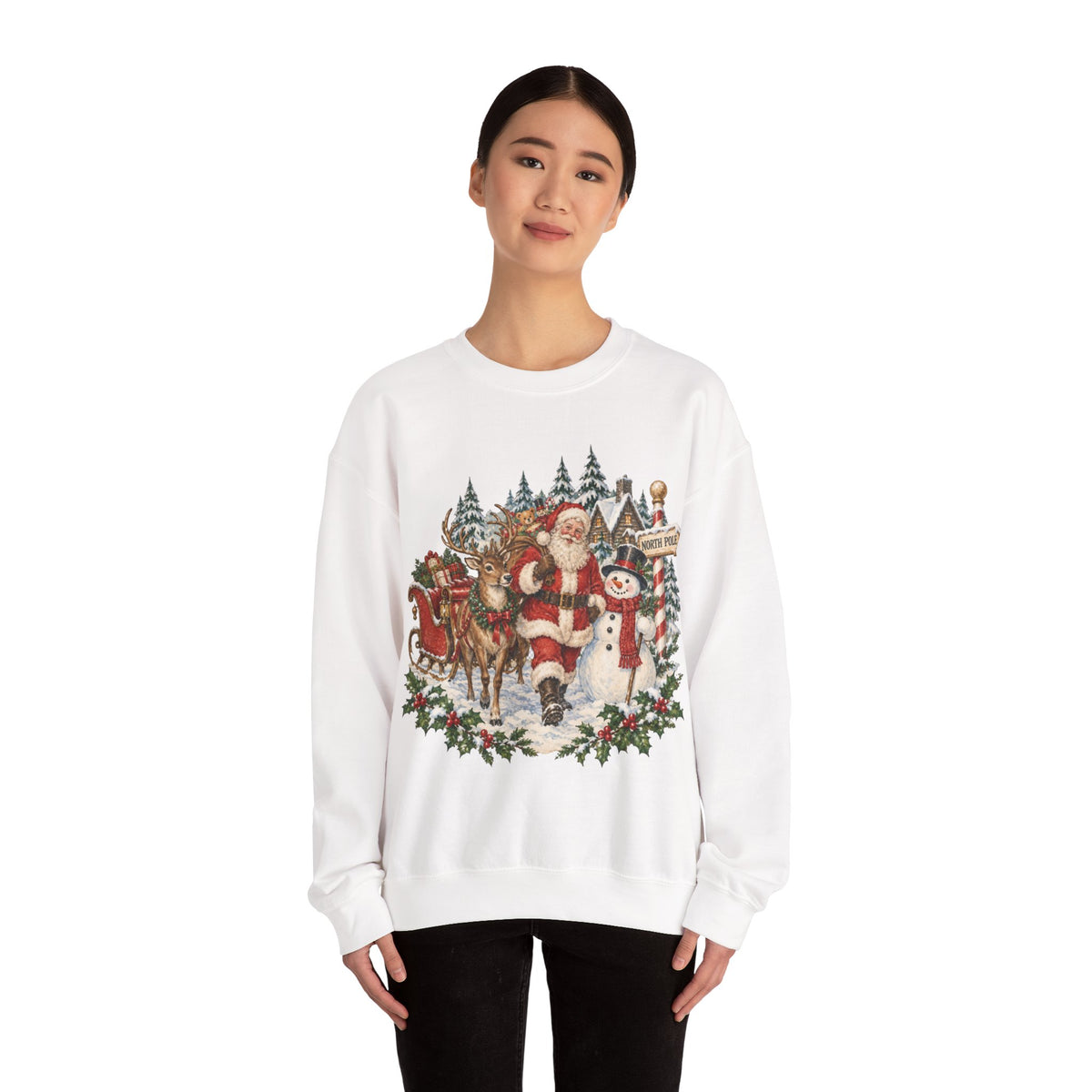 Vintage Santa and Snowman Christmas Sweatshirt, Retro Santa Claus Crewneck