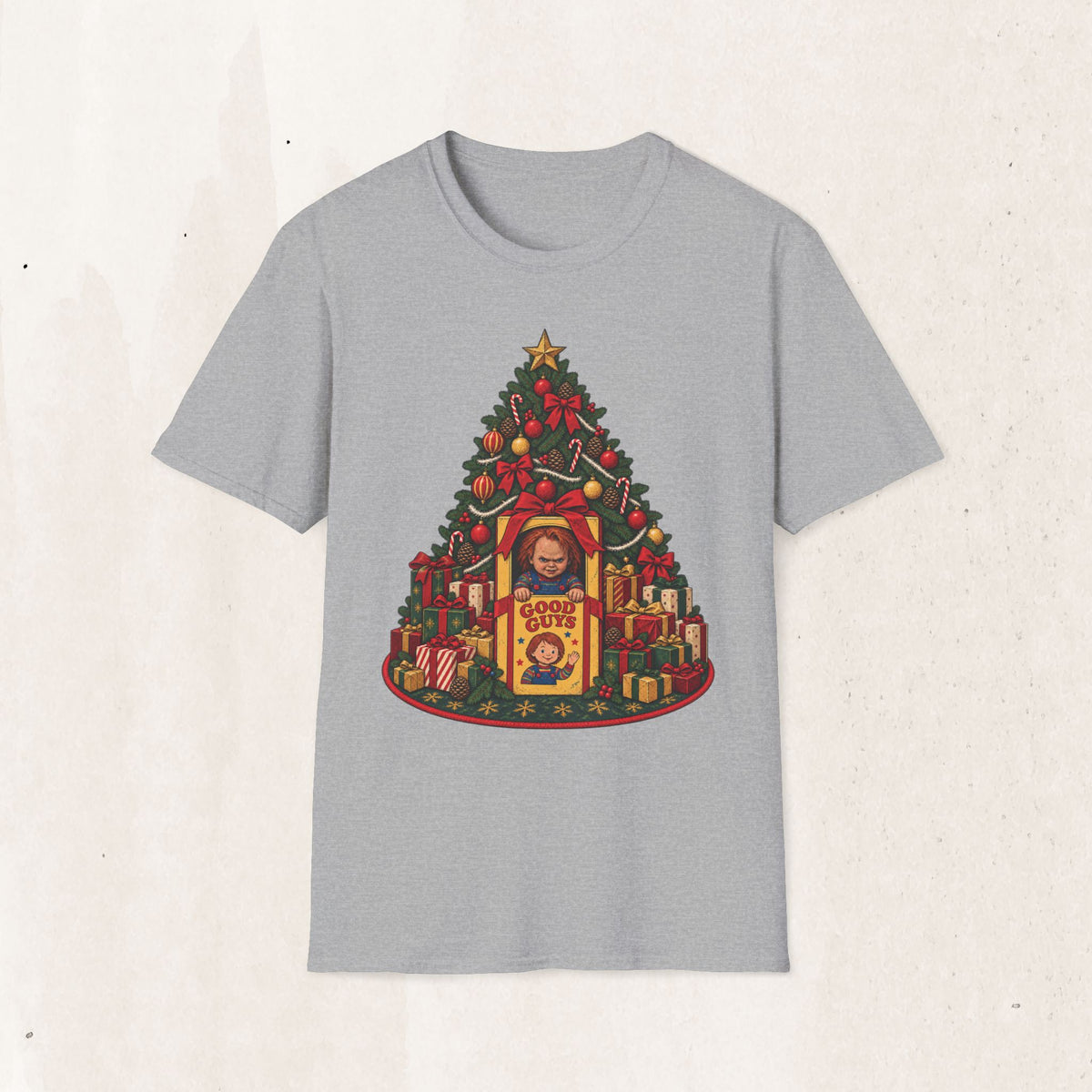 Chucky Christmas Graphic Tee – Creepy Horror Christmas Shirt – Sport Grey