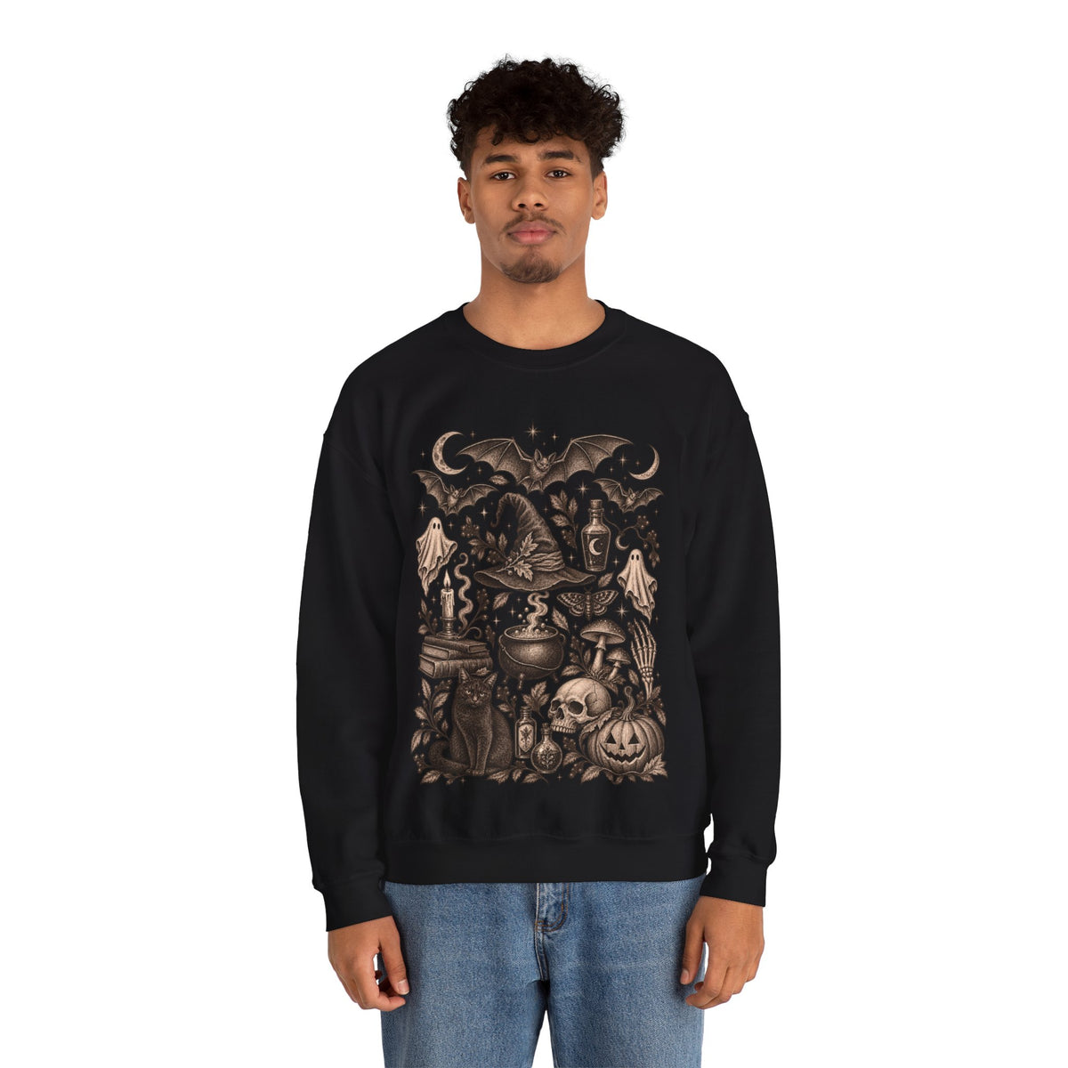 Spooky Witch, Cauldron & Pumpkin Graphic Sweatshirt