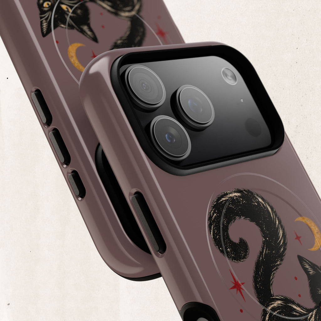 Magnetic Phone Case — Black Cat in Red Boots Design