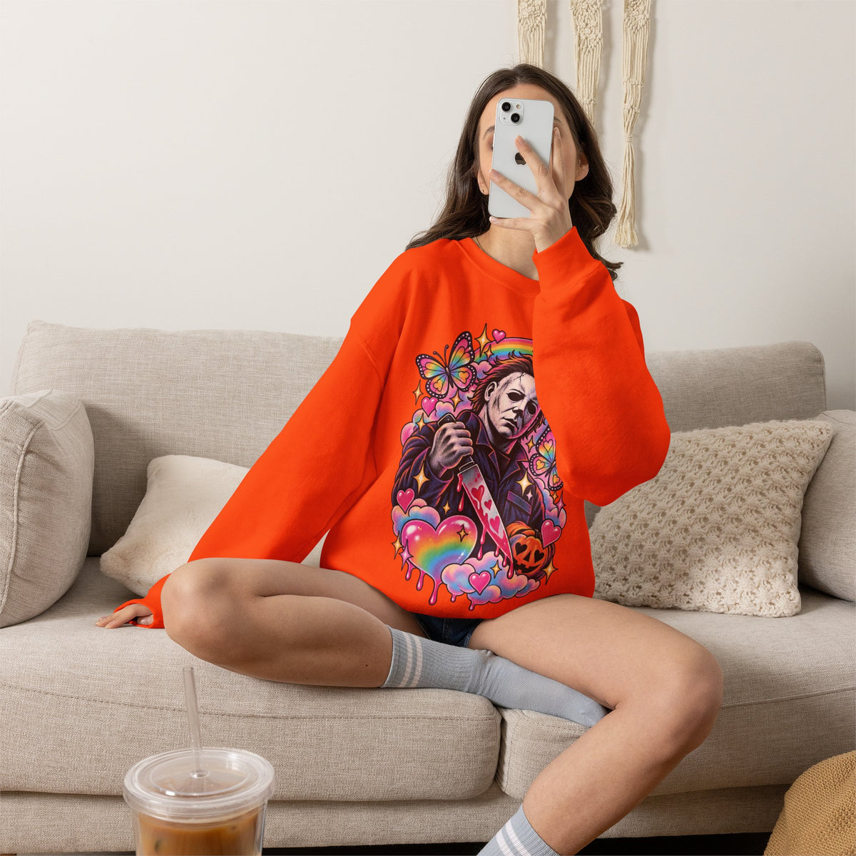 Colorful Michael Myers Horror Heart Crewneck