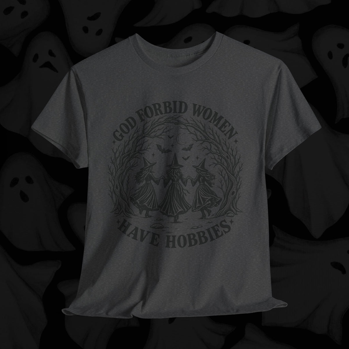 God Forbid Women Have Hobbies Witch Graphic Tee – Dark Heather