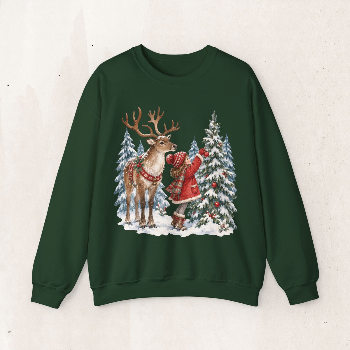 Christmas Reindeer and Gnome Sweatshirt, Woodland Reindeer Crewneck