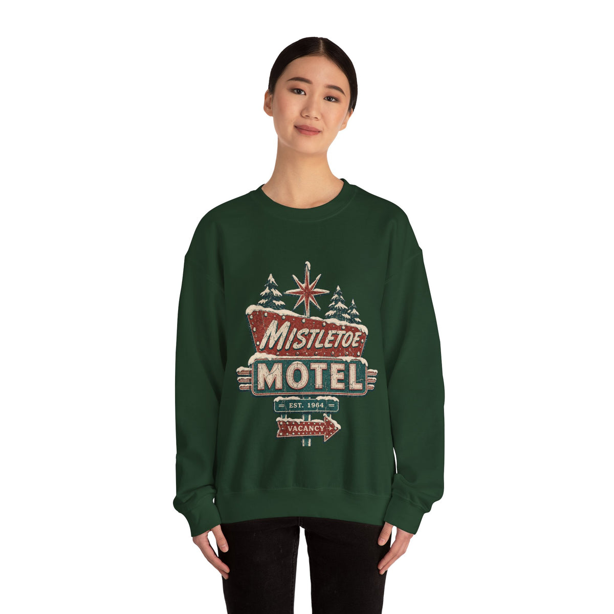 Mistletoe Motel Christmas Sweatshirt, Retro Christmas Motel Sign Crewneck