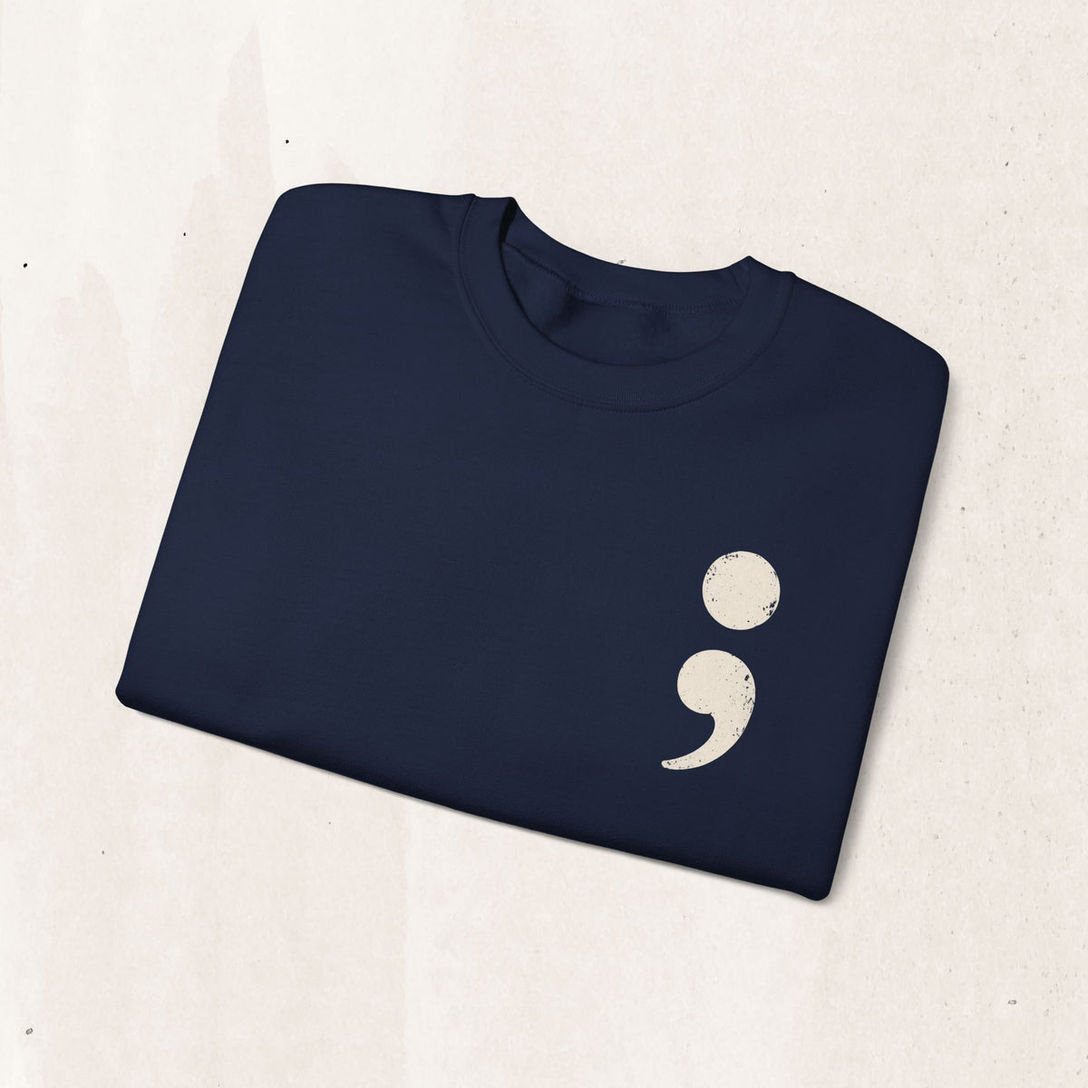 Minimalist semicolon suicide awareness crewneck sweatshirt in navy