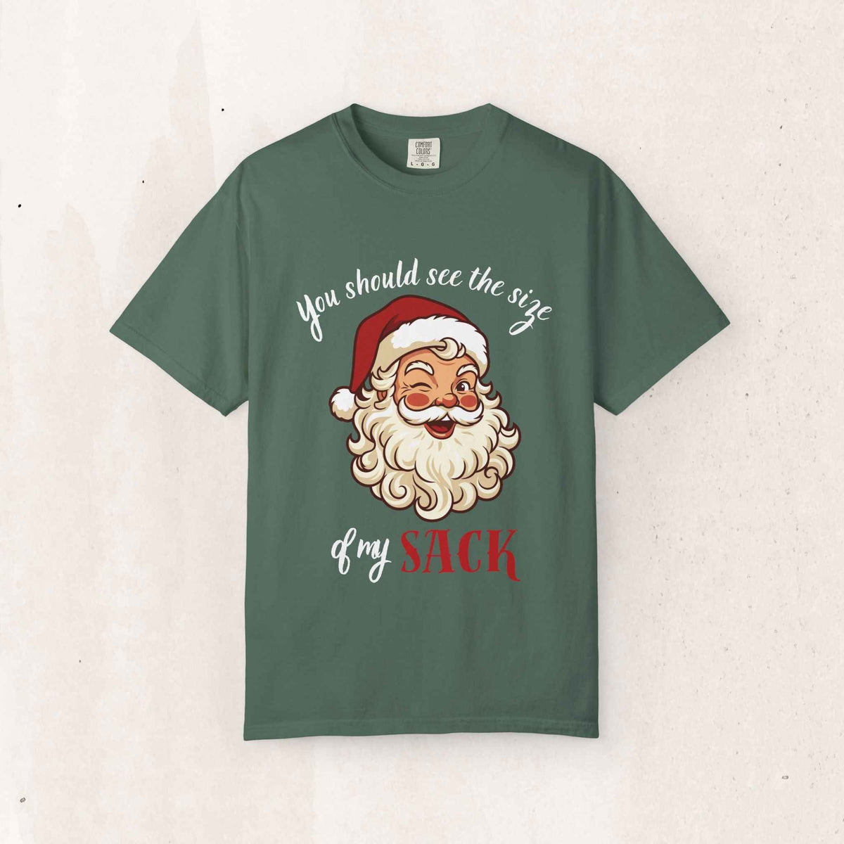 Santa 'You Should See the Size of My Sack' Christmas Tee – Blue Spruce