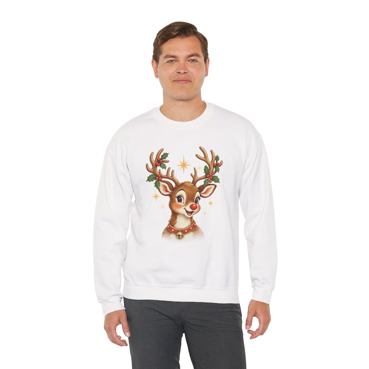 Vintage Rudolph Christmas Sweatshirt in White, alternate view