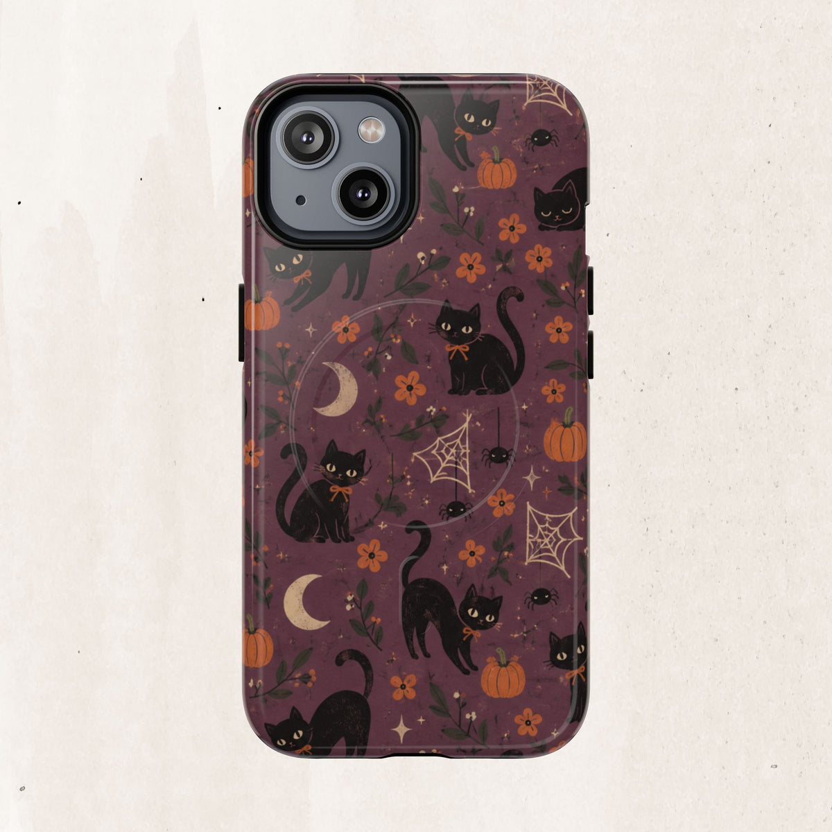 Halloween Black Cat Tough Magnetic Phone Case — Cute Spooky Pumpkins & Spiderwebs