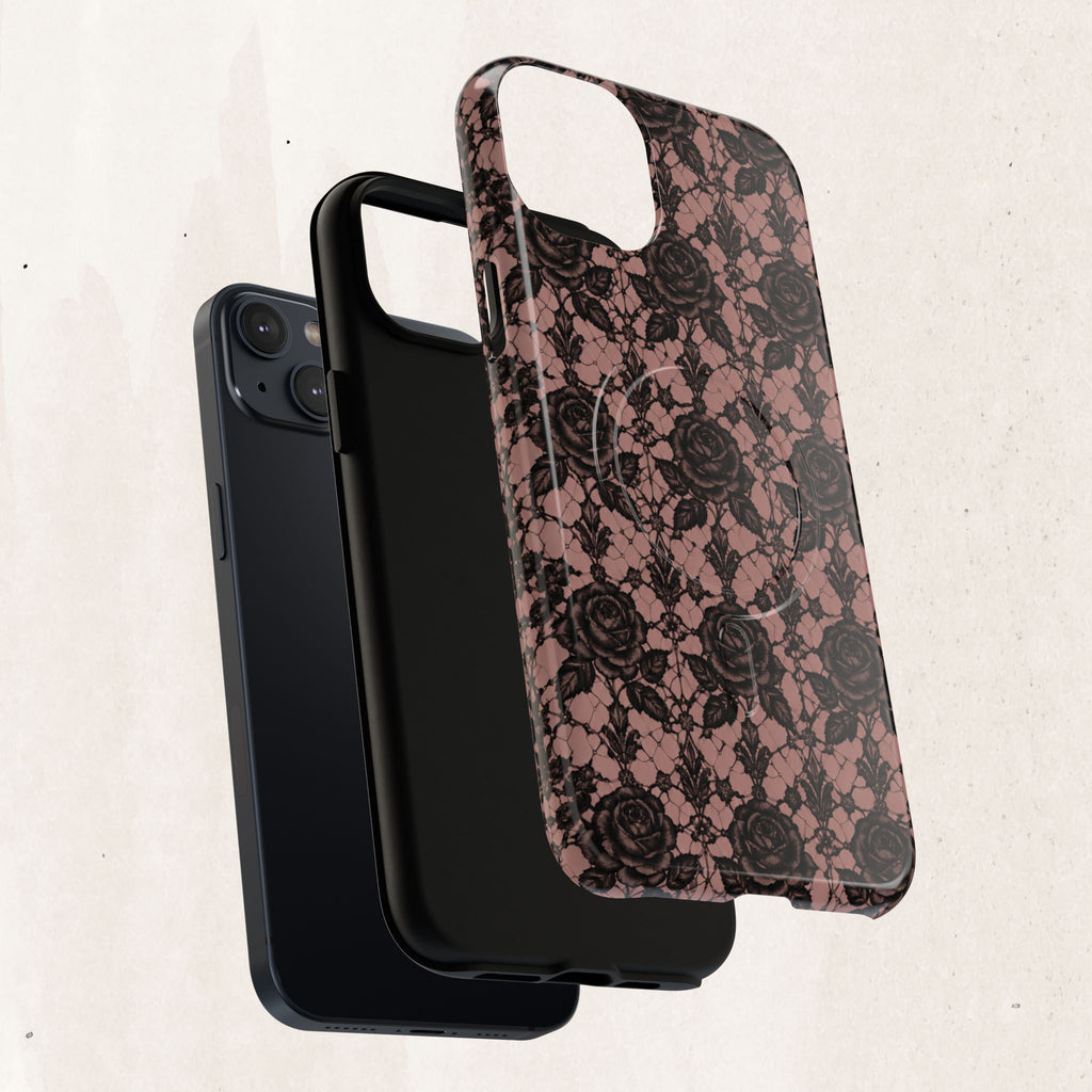 Vintage Black Lace Rose Pattern Phone Case