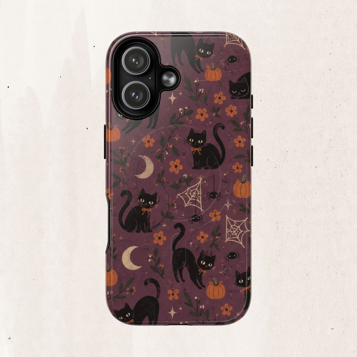 Halloween Black Cat Tough Magnetic Phone Case — Cute Spooky Pumpkins & Spiderwebs