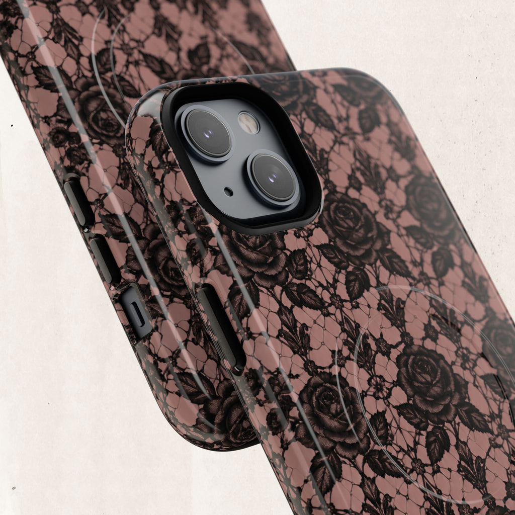 Vintage Black Lace Rose Pattern Phone Case