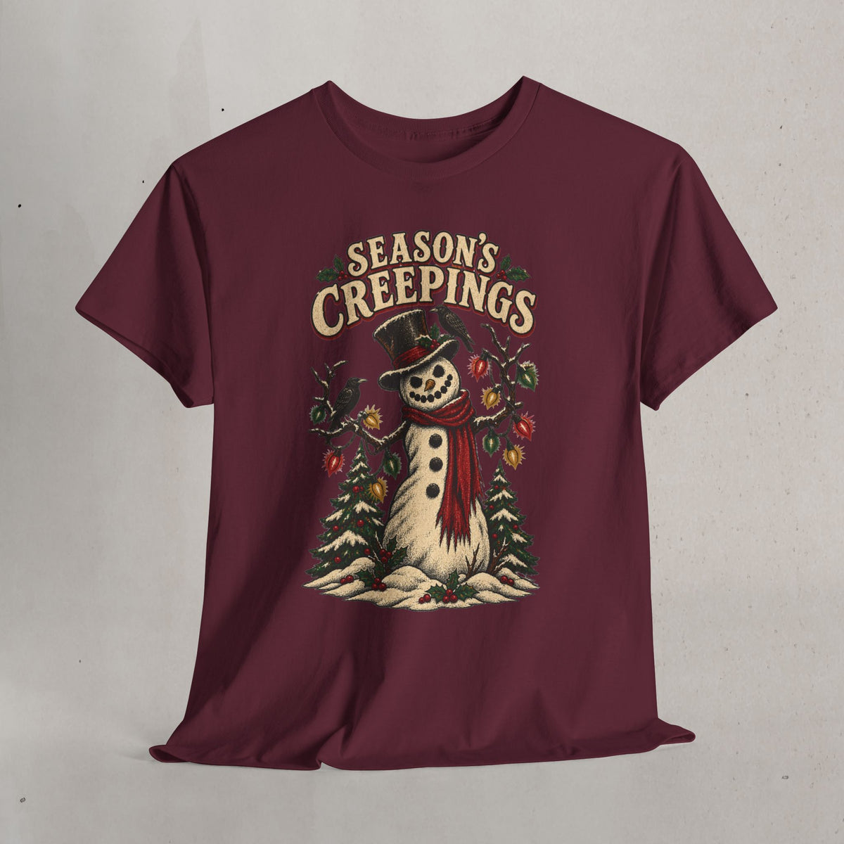 Season's Creepings Snowman Tee — Vintage Spooky Holiday T-Shirt